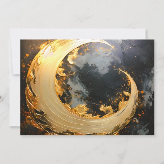 Zwarte Goud Abstracte Draaikolk Moderne Maan Aankondiging (Voorkant)