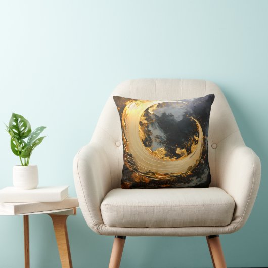 Zwarte Goud Abstracte Draaikolk Moderne Maan Kussen (Stoel)