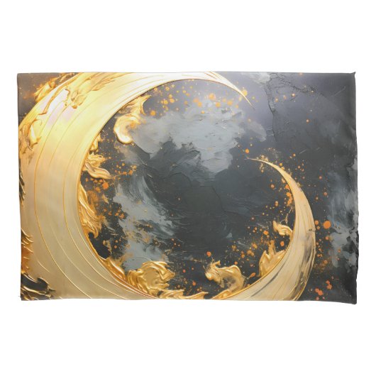 Zwarte Goud Abstracte Draaikolk Moderne Maan Kussensloop (Voorkant)