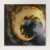 Zwarte Goud Abstracte Draaikolk Moderne Maan Legpuzzel (Horizontaal)