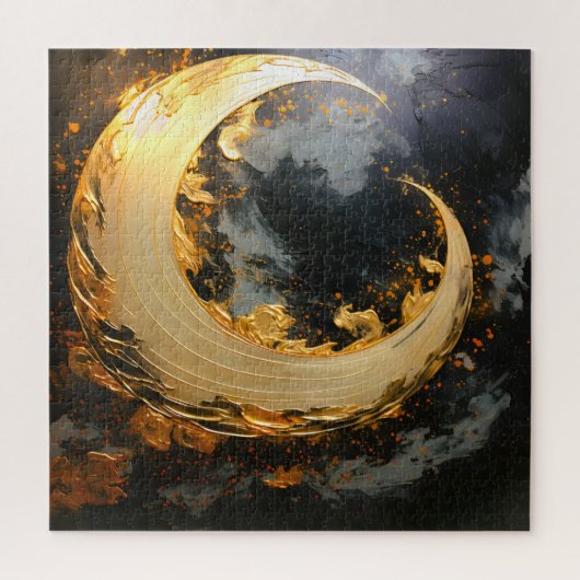 Zwarte Goud Abstracte Draaikolk Moderne Maan Legpuzzel (Verticaal)