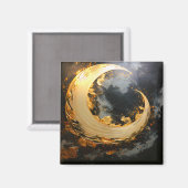 Zwarte Goud Abstracte Draaikolk Moderne Maan Magneet (Voorkant / Achterkant)