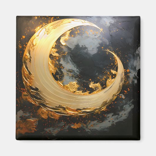Zwarte Goud Abstracte Draaikolk Moderne Maan Magneet (Voorkant)