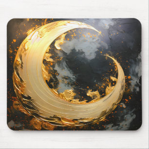 Zwarte Goud Abstracte Draaikolk Moderne Maan Muismat