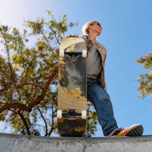 Zwarte Goud Abstracte Draaikolk Moderne Maan Persoonlijk Skateboard