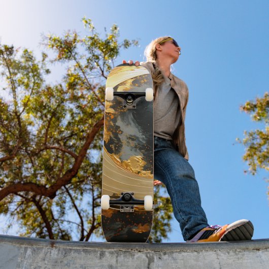 Zwarte Goud Abstracte Draaikolk Moderne Maan Persoonlijk Skateboard (Buiten 1)