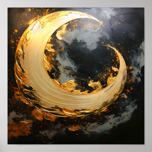Zwarte Goud Abstracte Draaikolk Moderne Maan Poster (Voorkant)