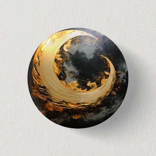 Zwarte Goud Abstracte Draaikolk Moderne Maan Ronde Button 3,2 Cm (Voorkant)