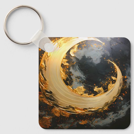 Zwarte Goud Abstracte Draaikolk Moderne Maan Sleutelhanger (Voorkant)