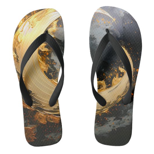 Zwarte Goud Abstracte Draaikolk Moderne Maan Teenslippers (Voetbed)