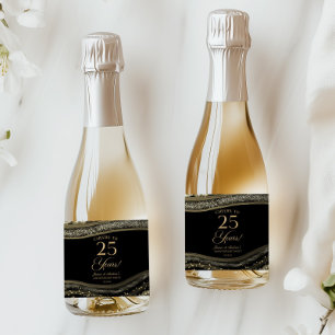 Zwarte Goud Agaat 25e Huwelijksjubileum Feest Sparkling Wijnetiket