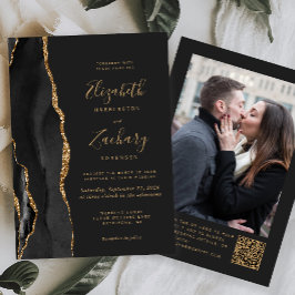 Zwarte Goud Agaat Donkere Foto QR Code Trouwen Kaart