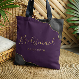 Zwarte Goud Agaat Paarse Bruidsmeisje Tote Bag