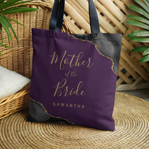 Zwarte Goud Agaat Paarse Moeder van de Bruid Tote Bag
