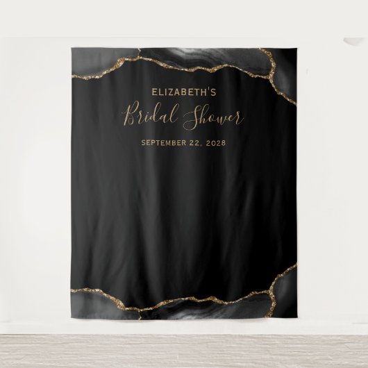 Zwarte Goud Agate Donkere Bruidsfeest Fotohokje Wandkleed (Voorkant)