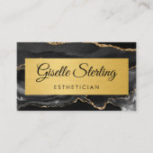 Zwarte Goud Agate Estheetische Glitter QR Code Visitekaartje (Voorkant)