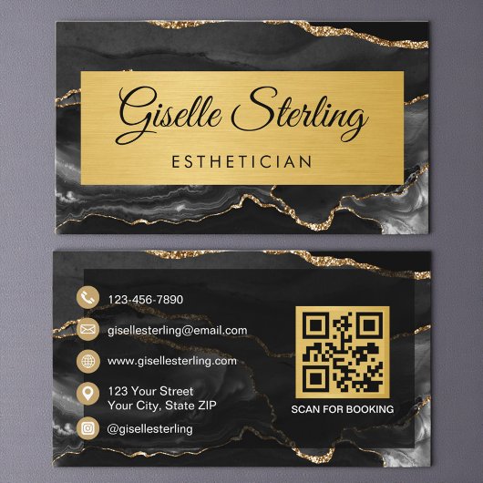 Zwarte Goud Agate Estheetische Glitter QR Code Visitekaartje