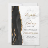 Zwarte Goud Agate Marmer QR Code Huwelijk Kaart (Voorkant)