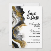 Zwarte Goud Agate Marmeren Trouw Save the Date (Voorkant)