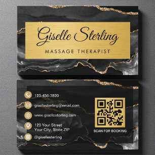 Zwarte Goud Agate Massage Therapeut Glitter QR Cod Visitekaartje