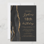 Zwarte Goud Agate Script Donkere QR Code 18e Verja Kaart (Voorkant)