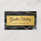 Zwarte Goud Agate Wimpertechnicus Glitter QR-code Visitekaartje (Voorkant)