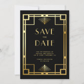 Zwarte Goud Art Deco Fotocollage Bruiloft Save The Date (Voorkant)