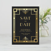 Zwarte Goud Art Deco Fotocollage Bruiloft Save The Date (Staand voorkant)