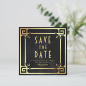 Zwarte Goud Art Deco Fotocollage Bruiloft Save The Date (Staand voorkant)