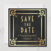 Zwarte Goud Art Deco Fotocollage Bruiloft Save The Date (Voorkant)
