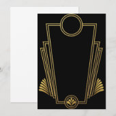 Zwarte Goud Art Deco Uitnodiging (Voorkant / Achterkant)