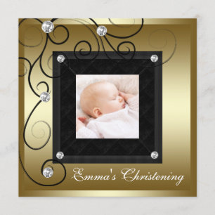 Zwarte Goud Baby Jongen Meisje Foto Doop Kaart