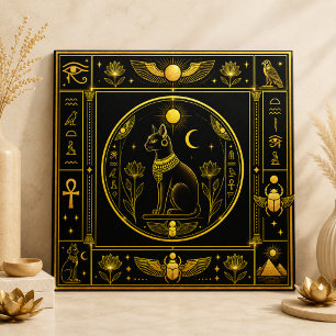 Zwarte Goud Bastet Kat Egyptisch Symbool Decor Tegeltje