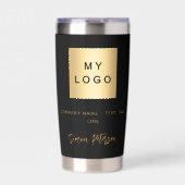 Zwarte goud bedrijf logo handtekening naam geïsoleerde drinkbeker (Voorkant)