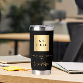 Zwarte goud bedrijf logo handtekening naam geïsoleerde drinkbeker