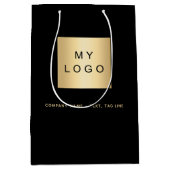 Zwarte goud bedrijfslogo medium cadeauzakje (Voorkant)