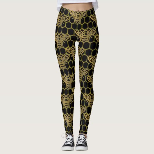 Zwarte Goud Bij CBDOilPrincess Leggings (Voorkant)