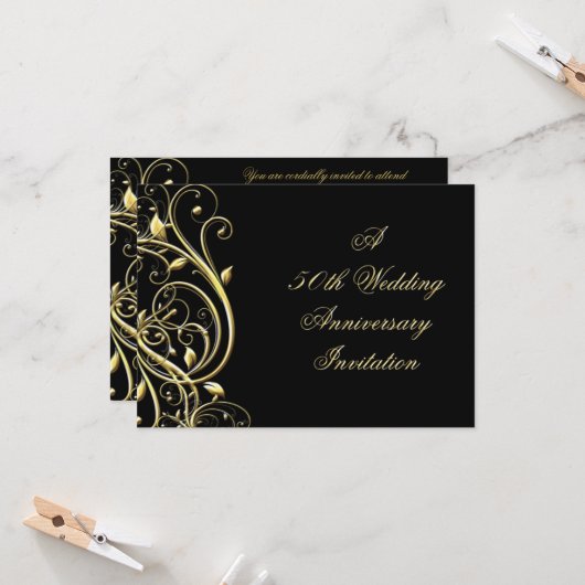 Zwarte Goud Bloei 50ste Verjaardag Kaart (Voorkant / Achterkant in situ)