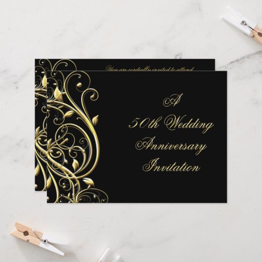 Zwarte Goud Bloei 50ste Verjaardag Kaart (Voorkant / Achterkant in situ)