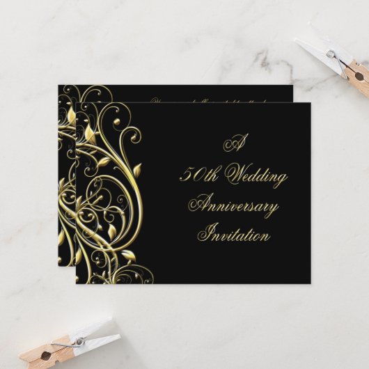 Zwarte Goud Bloei 50ste Verjaardag Kaart (Voorkant / Achterkant in situ)