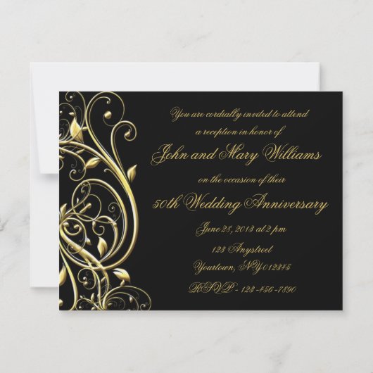 Zwarte Goud Bloei 50ste Verjaardag Kaart (Achterkant)