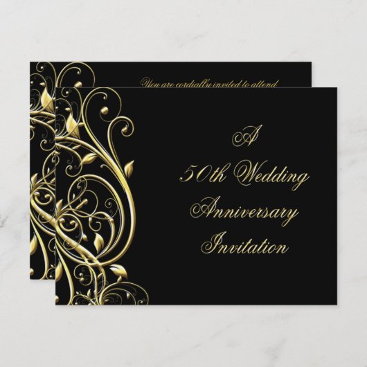 Zwarte Goud Bloei 50ste Verjaardag Kaart (Voorkant / Achterkant)