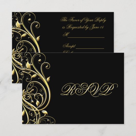 Zwarte Goud Bloei 50ste Verjaardag RSVP Kaartje (Voorkant / Achterkant)