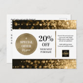 Zwarte Goud Bokeh Glitter Coupon Korting Briefkaart (Voorkant / Achterkant)