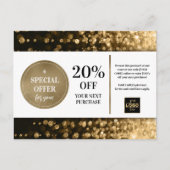 Zwarte Goud Bokeh Glitter Coupon Korting Briefkaart (Voorkant)