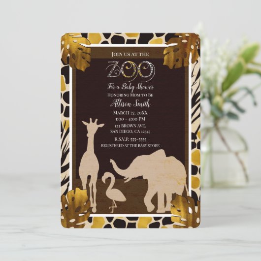 Zwarte Goud Bruine Dierentuin Dieren Safari Print  Kaart (Staand voorkant)