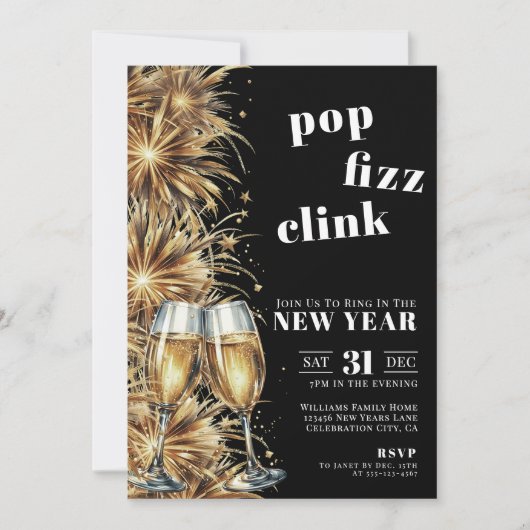 Zwarte Goud Champagne Knal Oud en Nieuw-feest Kaart (Voorkant)