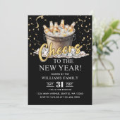 Zwarte Goud Champagnetoost Nieuwjaarsfeest Kaart (Staand voorkant)