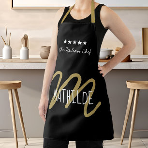 Zwarte Goud Chef Monogram Vet Typografie Schort