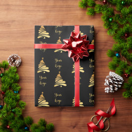 Zwarte Goud Chic Kerstboom Retail Aangepast Logo Cadeaupapier